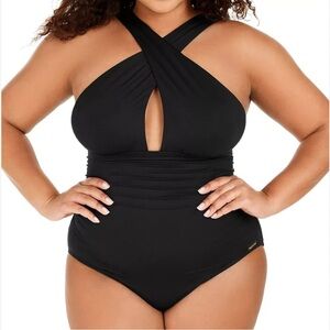 Michael Kors Plus Size High-Neck Keyhole One-Piece Swimsuit size 18W
